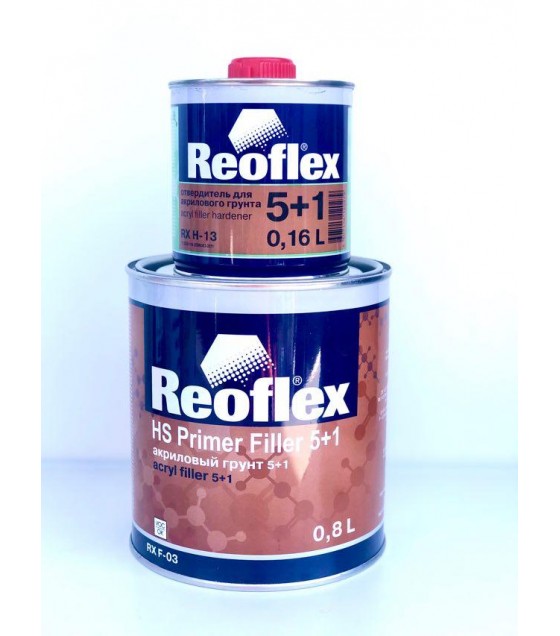 Reoflex hs primer filler. Грунт акриловый Reoflex HS primer Filler 5+1 компонент а (0,8 л). Reoflex грунт (5+1) 2к (0.8л+0.16л). Отвердитель реофлекс 0,5. Акриловый грунт Reoflex RX F-03 артикул.