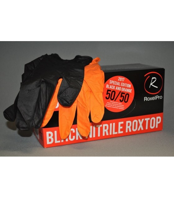 RoxelPro Перчатки нитриловые ROXTOP 50/50 черные/оранжевые (L) 100шт/упак